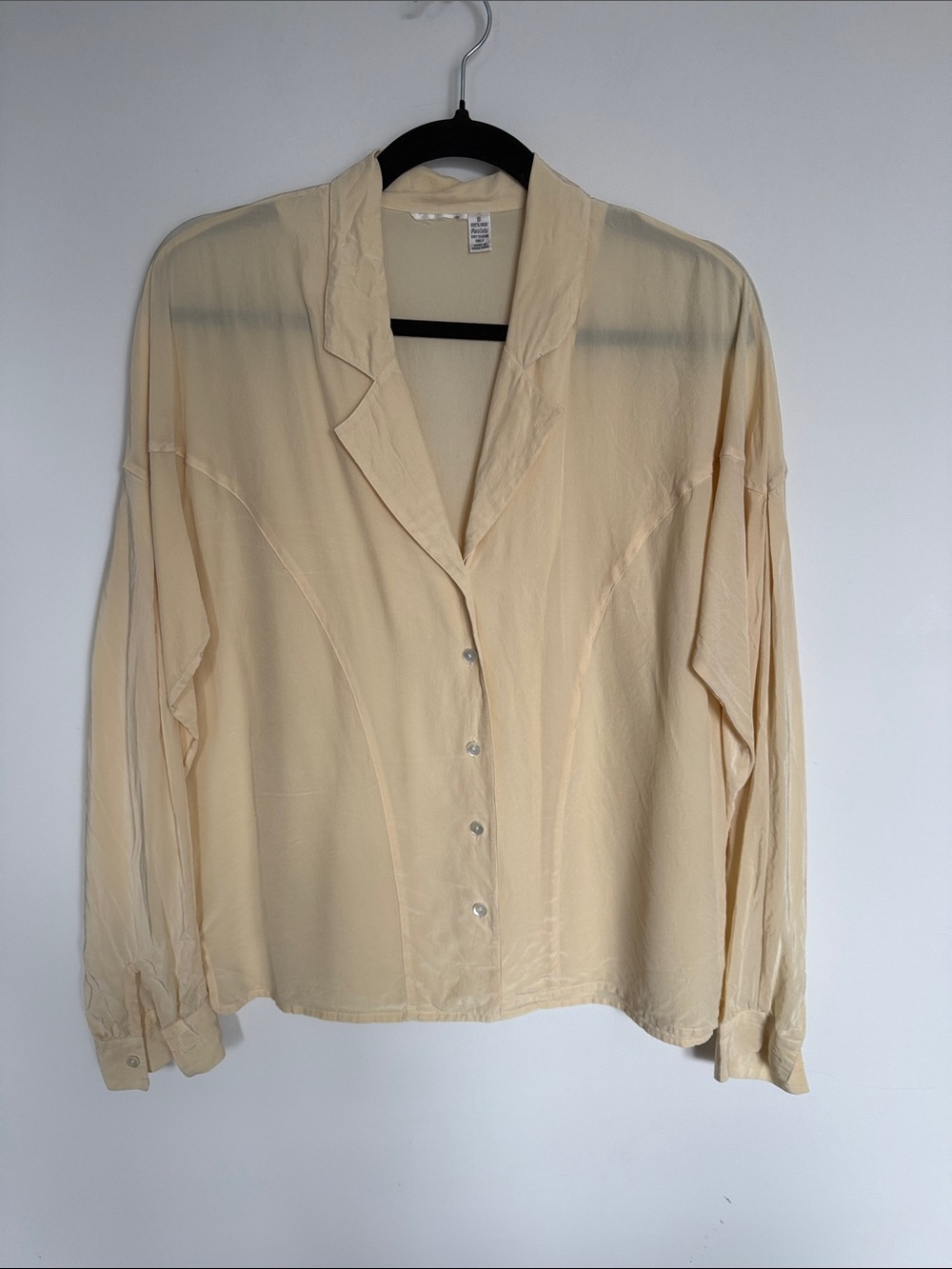 387. 100% Silk Butter Yellow Button Front Blouse Size 8